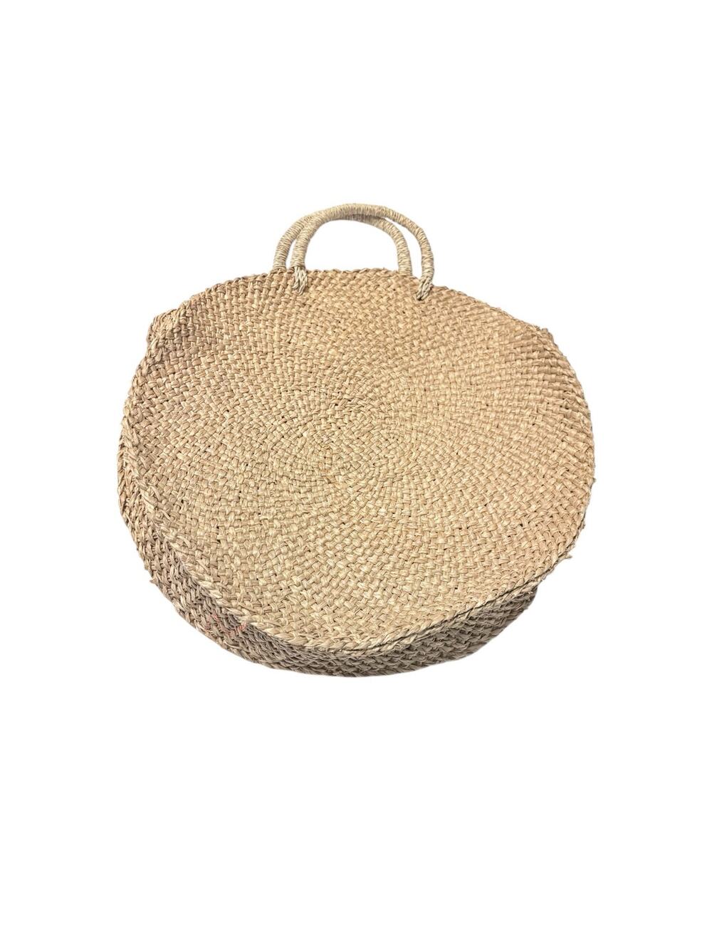 Large Circle Basket Bags in Natural Straw Rattan Top Handle